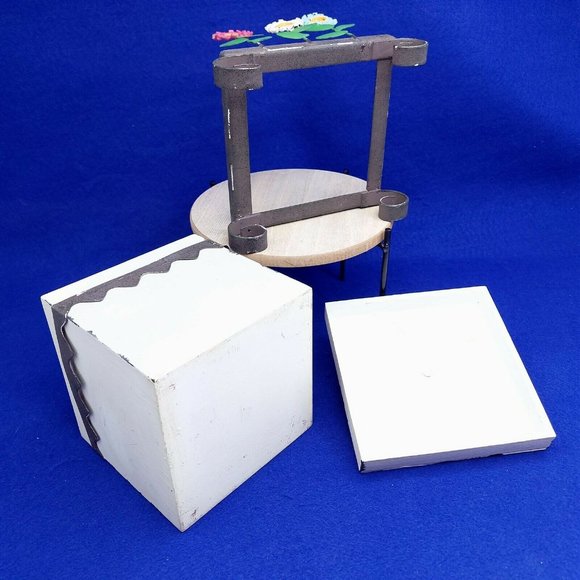 Storage Box Wood Metal Footed Stand Painted Metal Flower Design Whimsical Decor - Picture 8 of 11